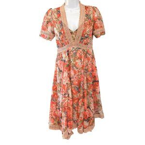 Anthropologie Ranna Gill Rose Bouquet Baby Doll Easter Dress Size 4 Cottagecore